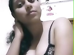 sweet desi college teen in black bra on skype chat